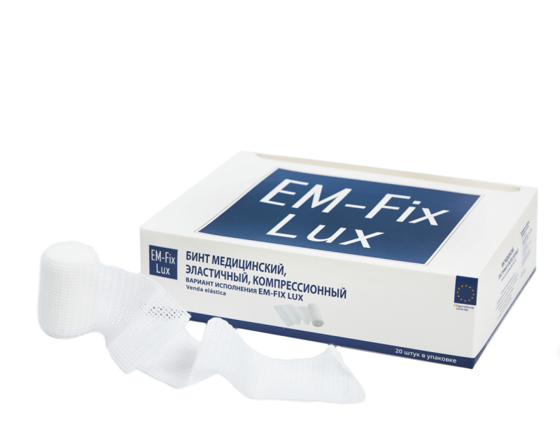 Бинт медицинский эластичный компрессионный вариант исполнения EM-Fix Lux, Размер 4 см х 4м, цвет белый, уп.20 шт